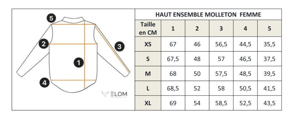 Ensemble Femme ELOM PARIS guide des tailles