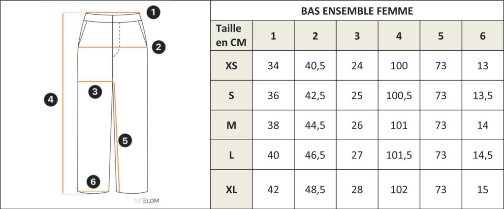 Ensemble Femmes Guide des tailles Bas ELOM