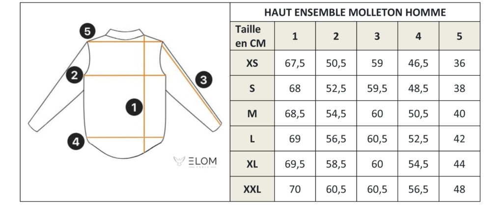 Ensemble Homme ELOM PARIS guide des tailles