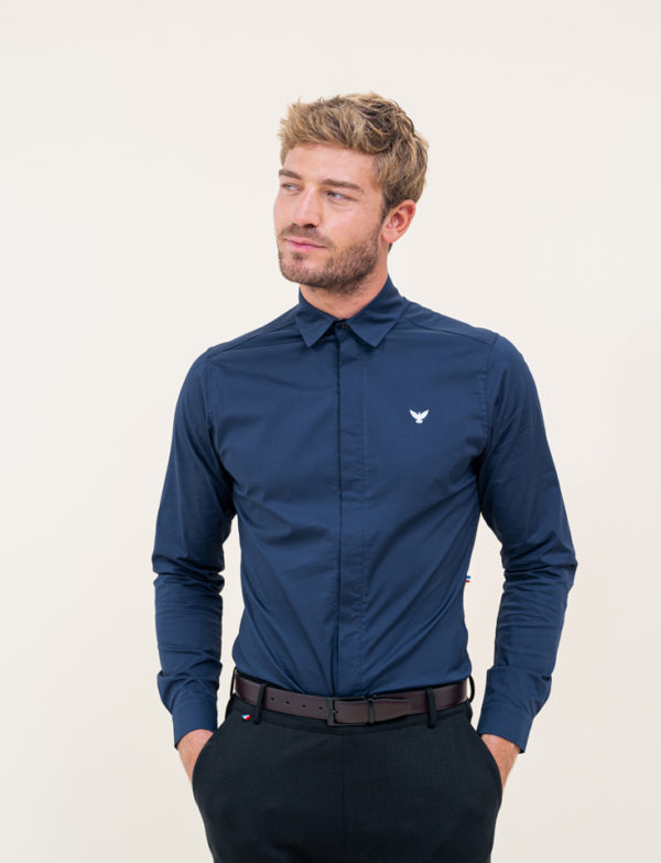 chemise coton bleu marine homme Elom Paris