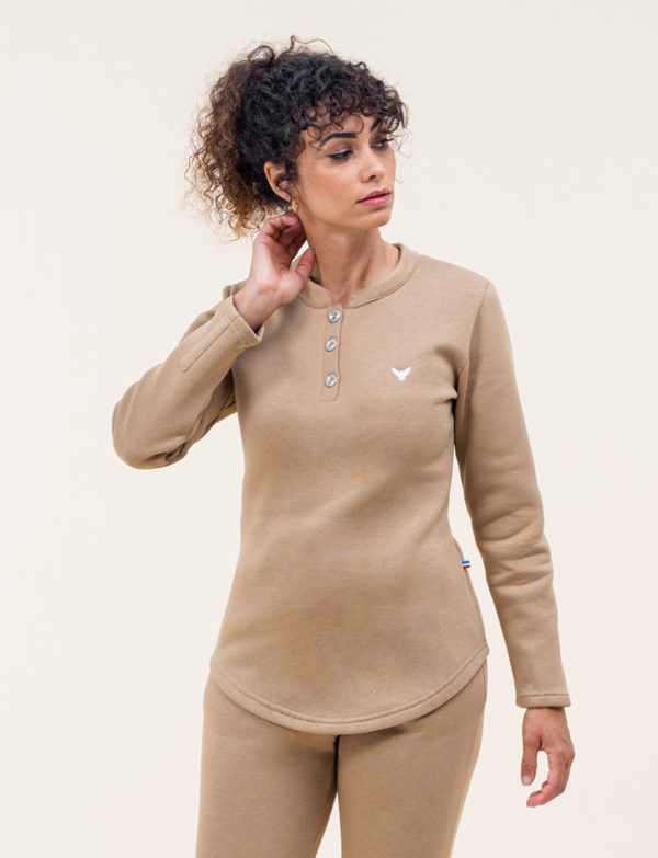 sweat molleton col mao camel femme Elom Paris